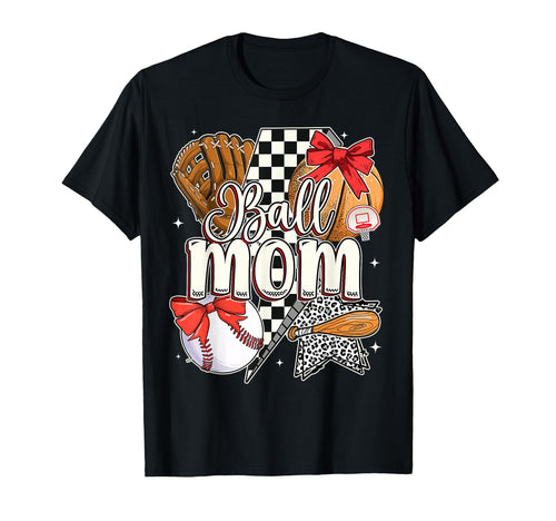 Checkered Ball Mom Leopard Baseball T-Shirt - Minimalist Print Unisex - T-Shirt, Sweatshirt, Hoodie