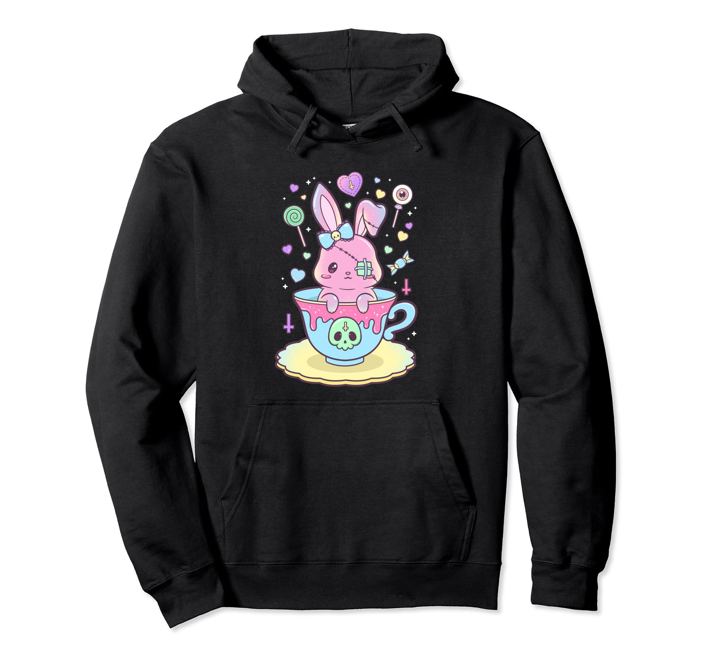 Kawaii Pastel Goth Scary Rabbit Hoodie - Minimalist Print Unisex - T-Shirt, Sweatshirt, Hoodie
