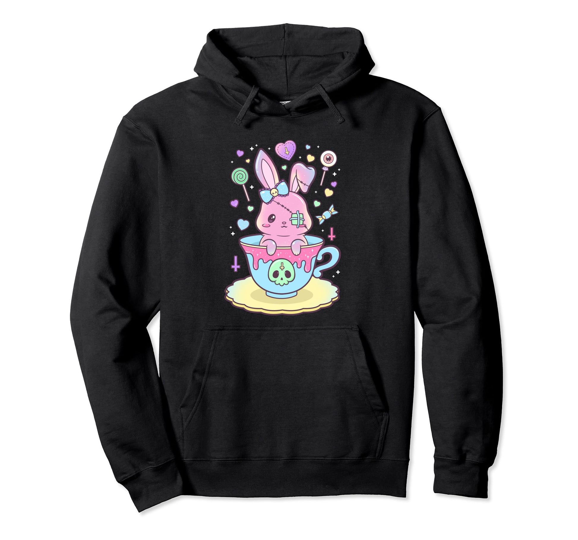 Kawaii Pastel Goth Scary Rabbit Hoodie - Minimalist Print Unisex - T-Shirt, Sweatshirt, Hoodie