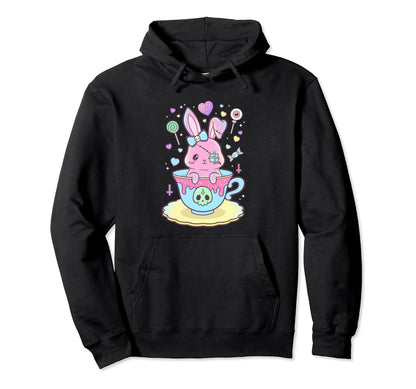 Kawaii Pastel Goth Scary Rabbit Hoodie - Minimalist Print Unisex - T-Shirt, Sweatshirt, Hoodie