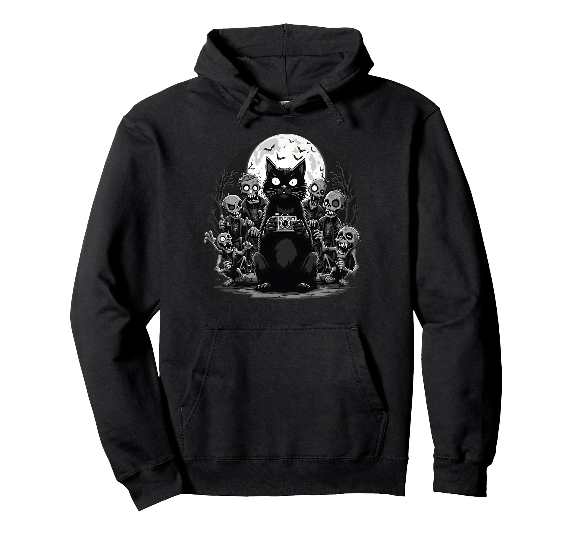 Halloween Cat Zombie Camera Spooky Hoodie - Fun Novelty Design Men Women - T-Shirt, Sweatshirt, Hoodie