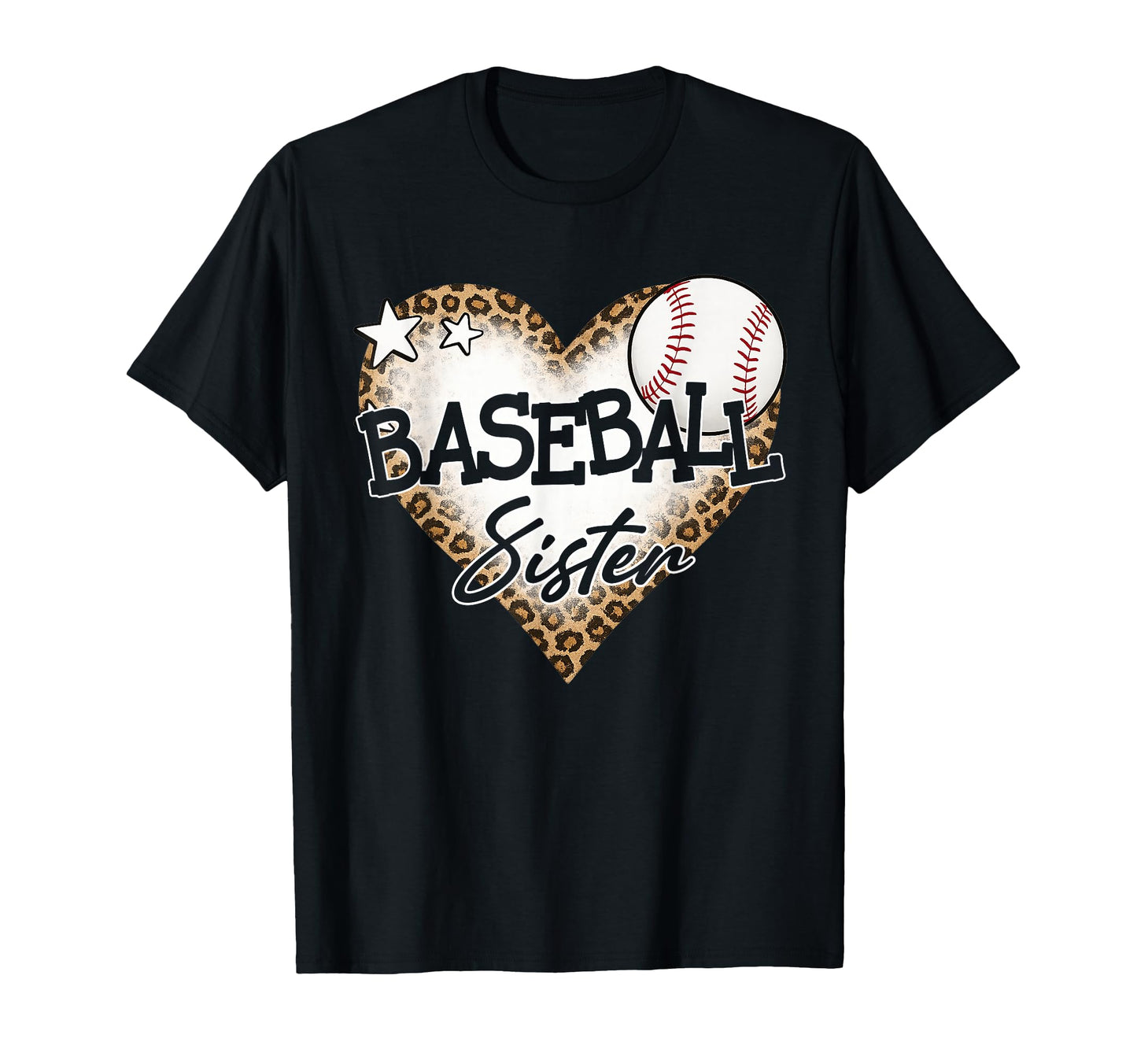 Baseball Sister Leopard Heart Baseball T-Shirt - Novelty Apparel Unisex - T-Shirt, Sweatshirt, Hoodie