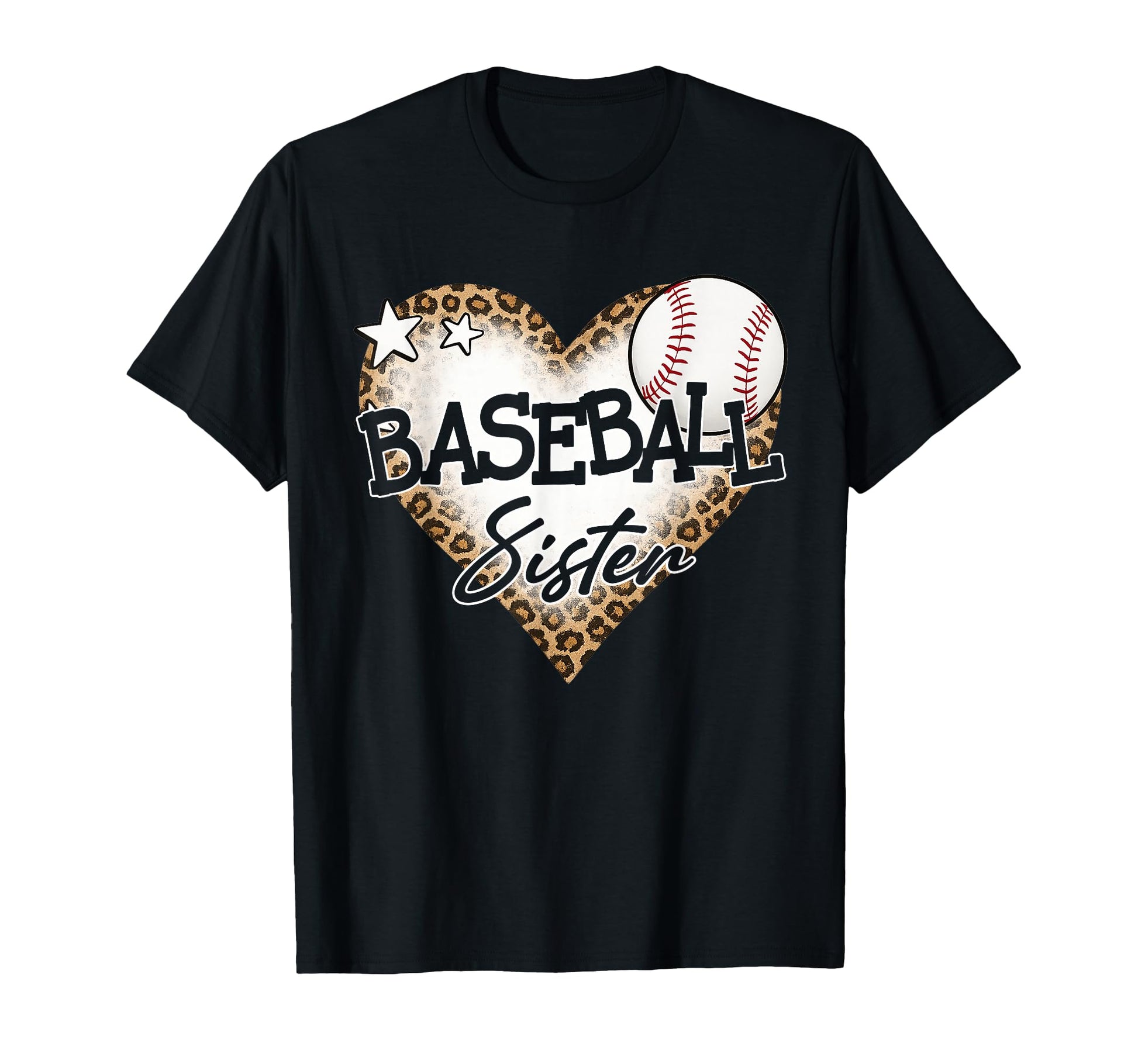 Baseball Sister Leopard Heart Baseball T-Shirt - Novelty Apparel Unisex - T-Shirt, Sweatshirt, Hoodie