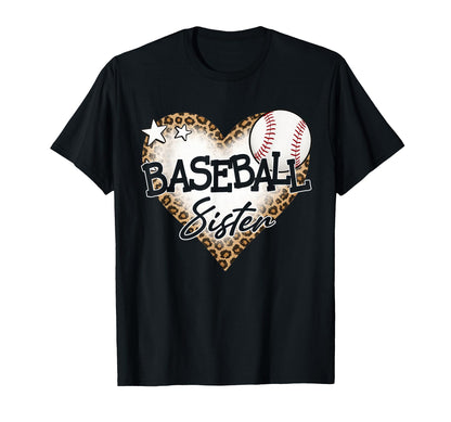 Baseball Sister Leopard Heart Baseball T-Shirt - Novelty Apparel Unisex - T-Shirt, Sweatshirt, Hoodie