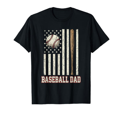 Baseball Dad American Flag Patriotic T-Shirt - Unique Graphic for Adults - T-Shirt, Sweatshirt, Hoodie