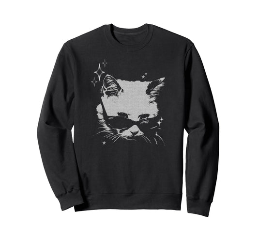Y2K Cat Sunglasses Silly 90S 2000S Sweatshirt - Custom Art Print Unisex - T-Shirt, Sweatshirt, Hoodie