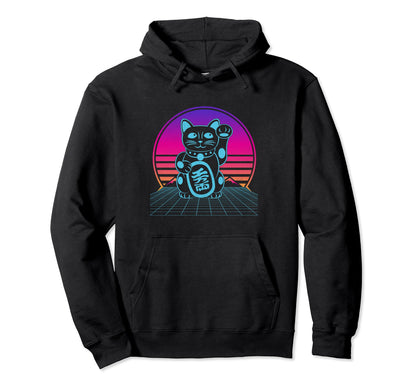 Maneki Neko Lucky Cat Vaporwave Aesthetic Hoodie - Trendy Graphic Unisex - T-Shirt, Sweatshirt, Hoodie