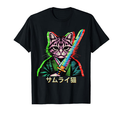 Japanese Vaporwave Samurai Cat Vaporwave T-Shirt - Streetwear Style Unisex - T-Shirt, Sweatshirt, Hoodie