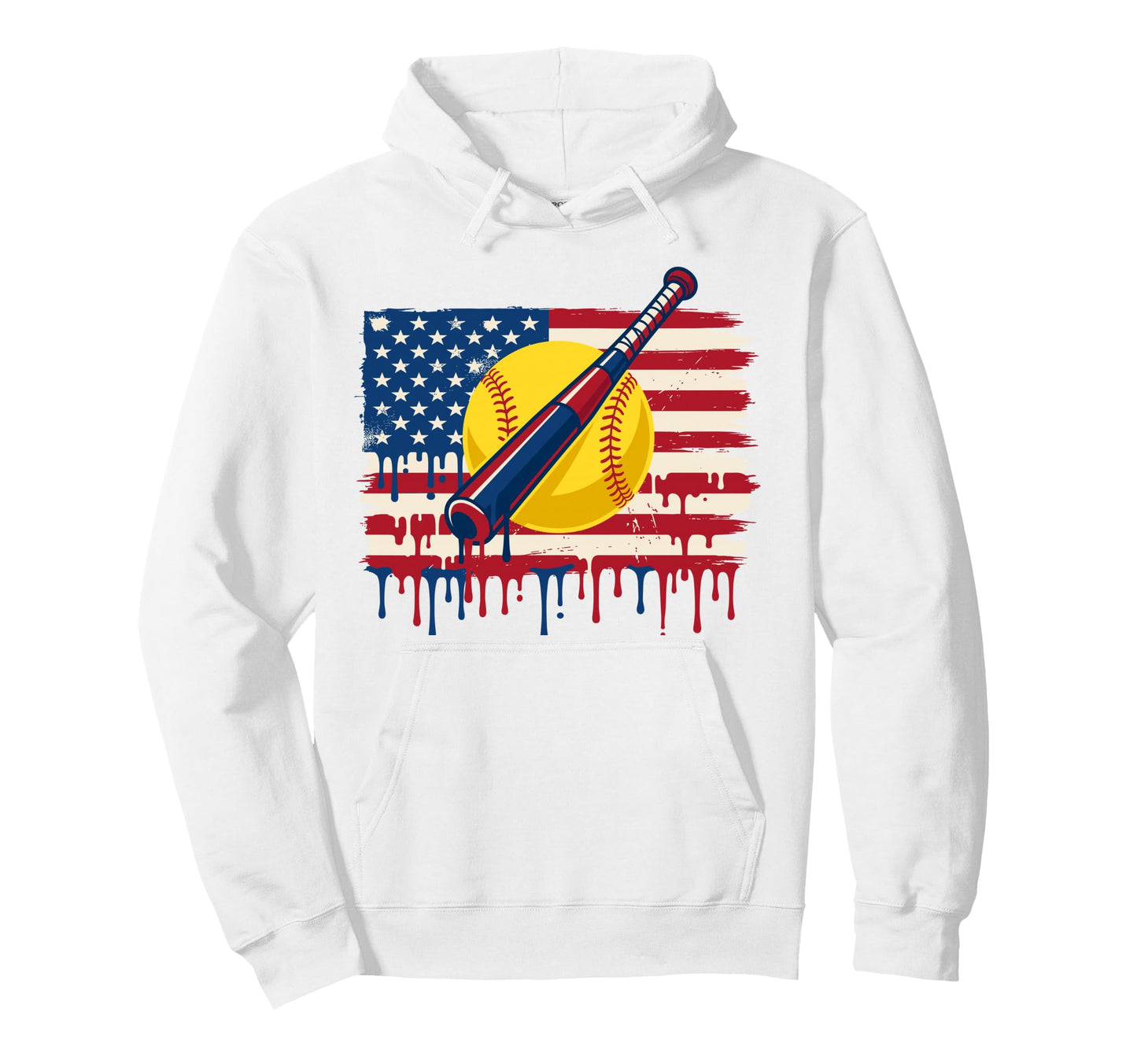 Softball American Flag Dripping Ice Drip Hoodie - Novelty Apparel Unisex - T-Shirt, Sweatshirt, Hoodie