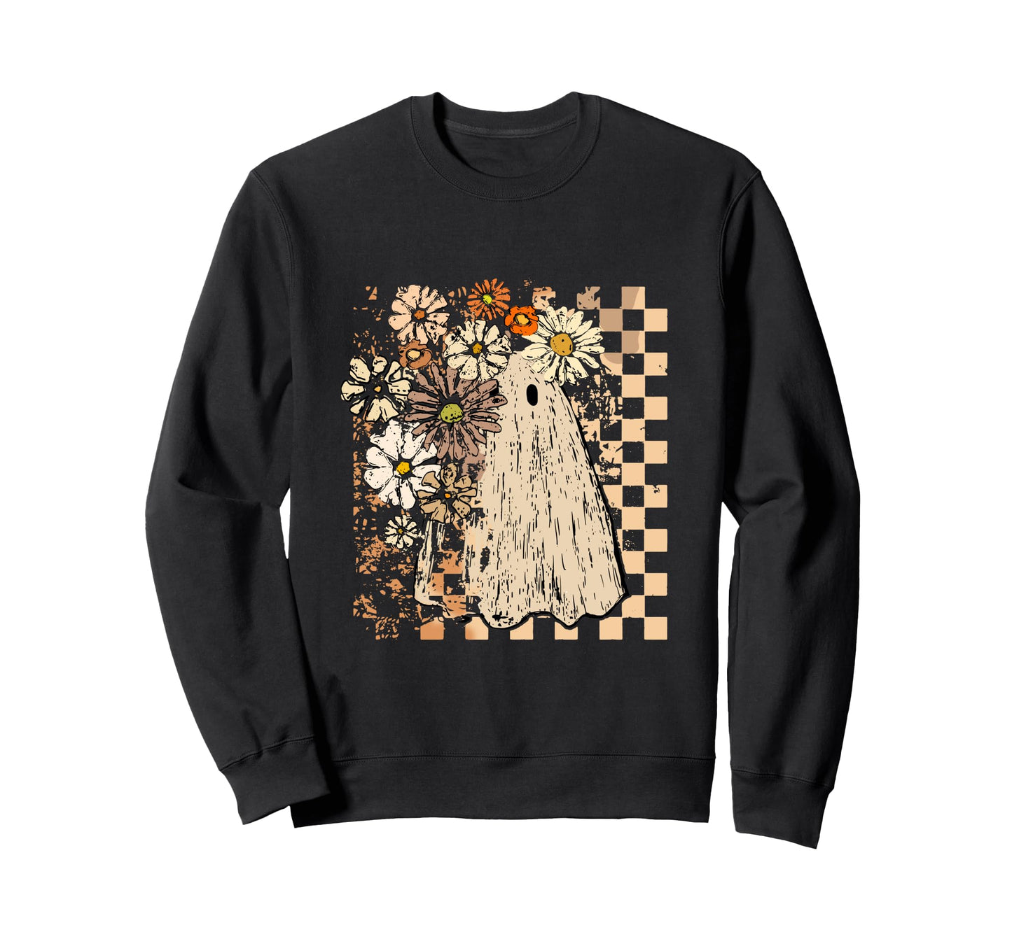 Boho Floral Halloween Fall Ghost Sweatshirt - Custom Art Print Men Women - T-Shirt, Sweatshirt, Hoodie