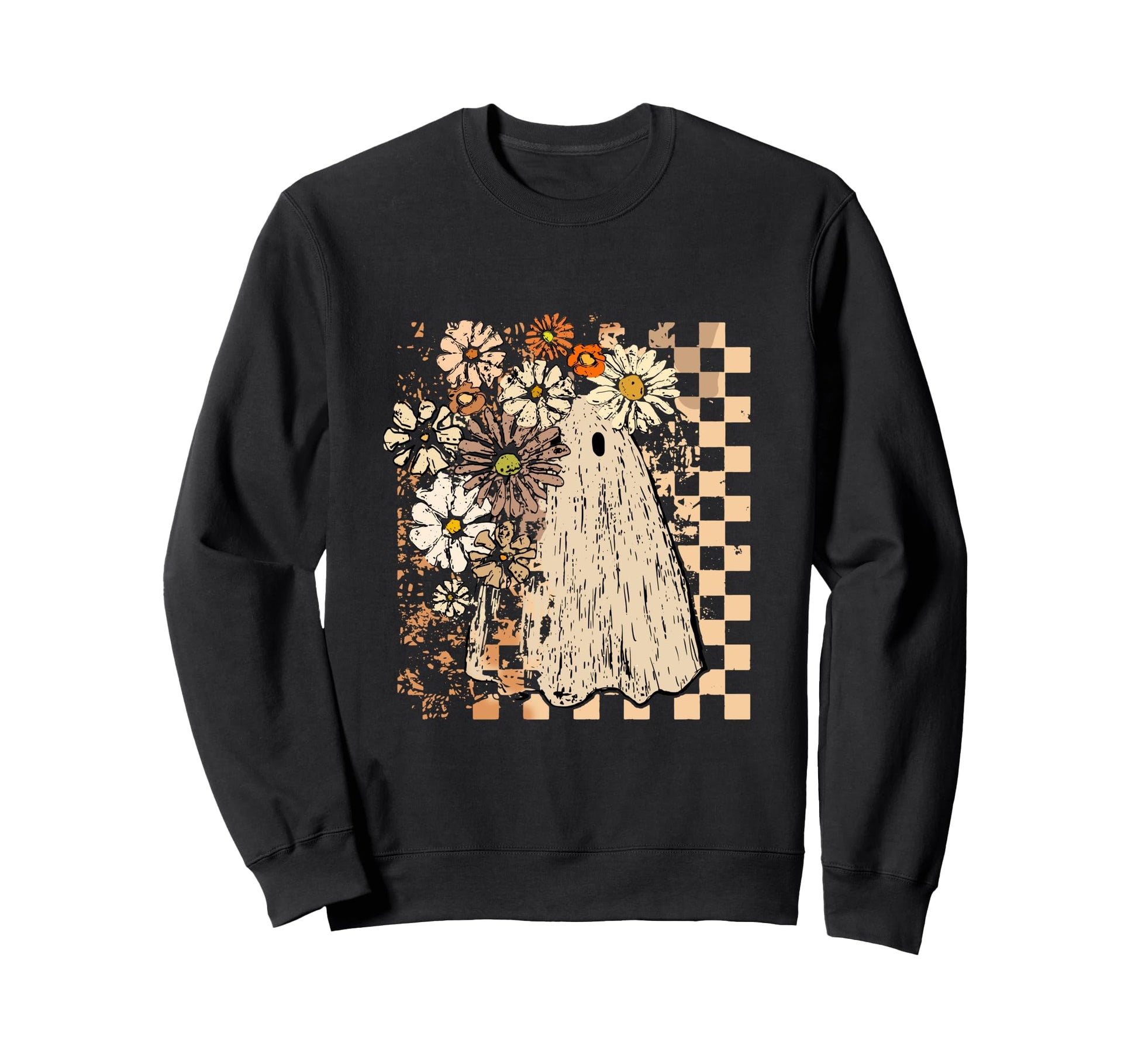 Boho Floral Halloween Fall Ghost Sweatshirt - Custom Art Print Men Women - T-Shirt, Sweatshirt, Hoodie