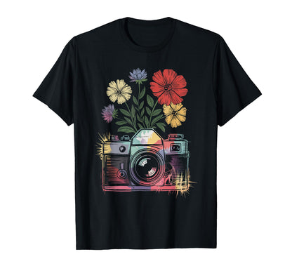 Camera Photography Art Floral T-Shirt - Unique Graphic for Adults - T-Shirt, Sweatshirt, Hoodie