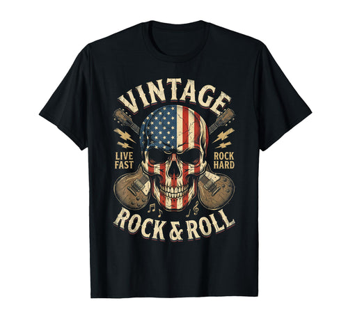 Rock Skull American Flag Guitar T-Shirt - Fun Novelty Design Men Women - T-Shirt, Sweatshirt, Hoodie