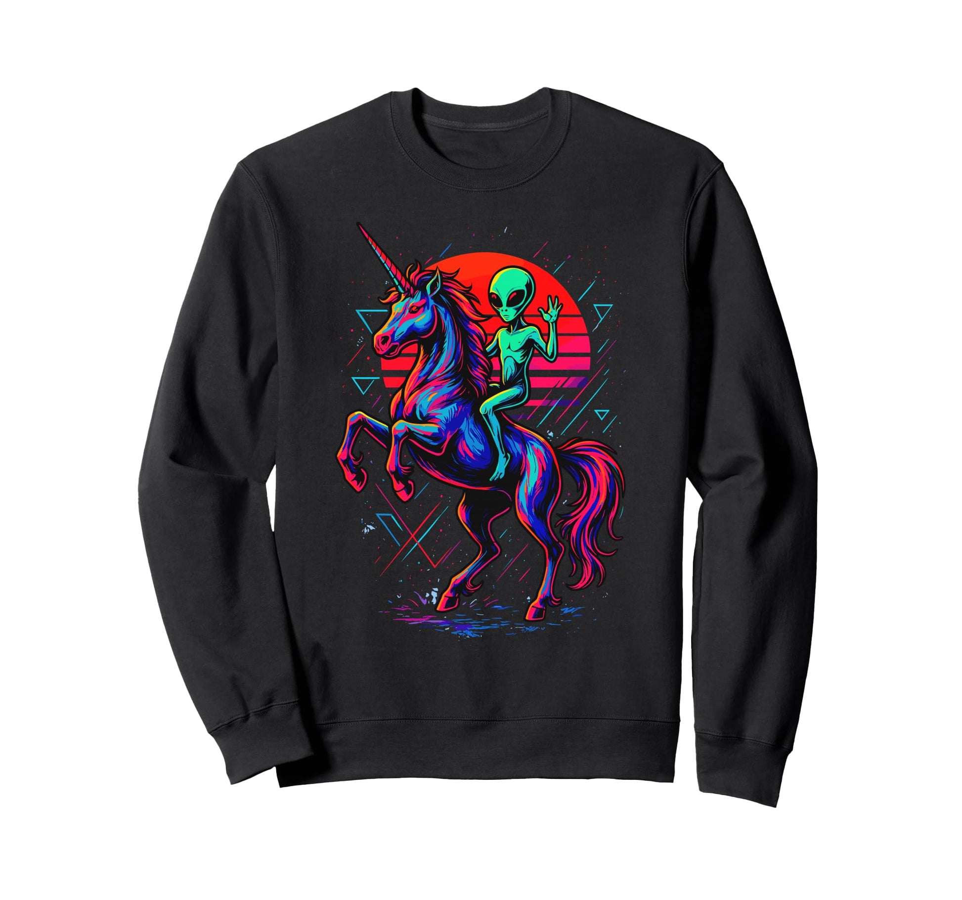 Alien Rides Rainbow Unicorn Area Sweatshirt - Minimalist Print for Adults - T-Shirt, Sweatshirt, Hoodie