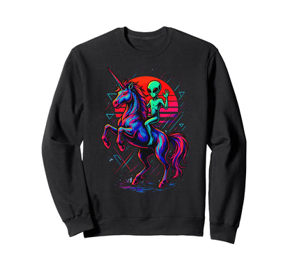 Alien Rides Rainbow Unicorn Area Sweatshirt - Minimalist Print for Adults - T-Shirt, Sweatshirt, Hoodie