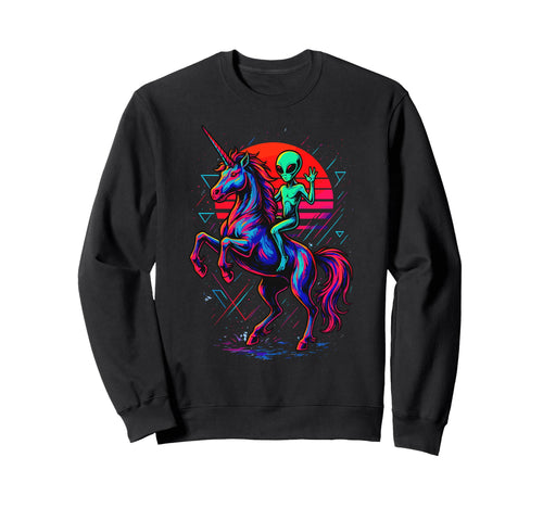 Alien Rides Rainbow Unicorn Area Sweatshirt - Minimalist Print for Adults - T-Shirt, Sweatshirt, Hoodie