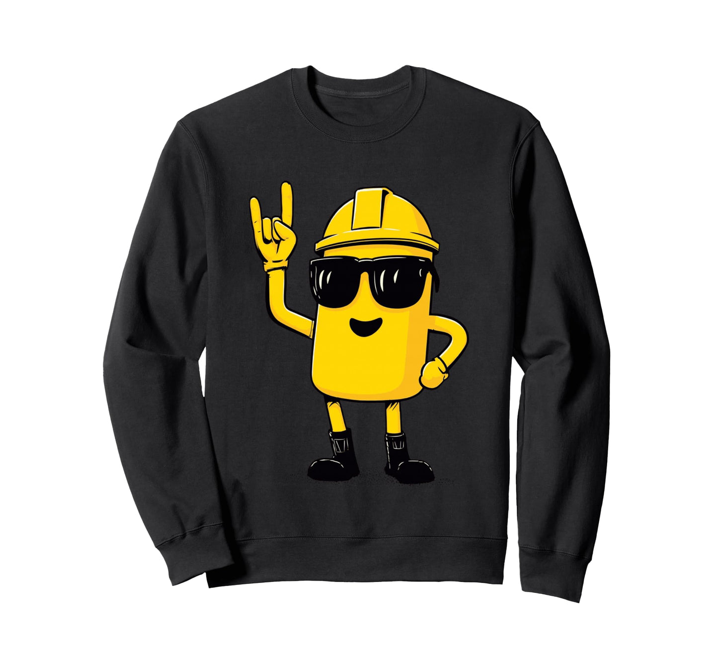Yellow Battery Mascot Rock Hand Sweatshirt - Fun Novelty Design Unisex - T-Shirt, Sweatshirt, Hoodie