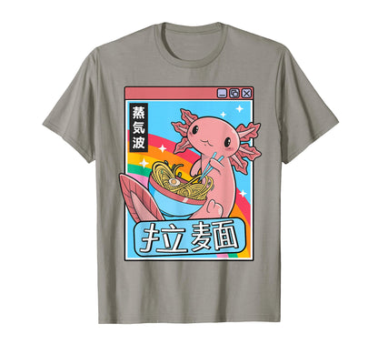 Axolotl Ramen Noodles Kawaii Vaporwave T-Shirt - Trendy Graphic for Adults - T-Shirt, Sweatshirt, Hoodie