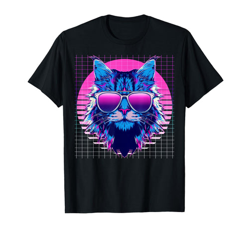 Maine Coon Sunglasses Cat Vaporwave T-Shirt - Aesthetic Graphic Men Women - T-Shirt, Sweatshirt, Hoodie