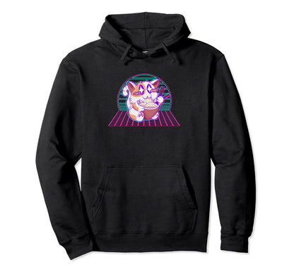Anime Vaporwave Cat Hoodie - Casual Everyday Wear Unisex - T-Shirt, Sweatshirt, Hoodie
