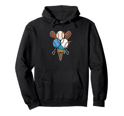 Baseball And Ice Cream Fun Sports Theme Hoodie - Streetwear Style Unisex - T-Shirt, Sweatshirt, Hoodie