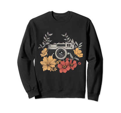Photographer Camera Flowers Photography Sweatshirt - Unique Graphic Unisex - T-Shirt, Sweatshirt, Hoodie