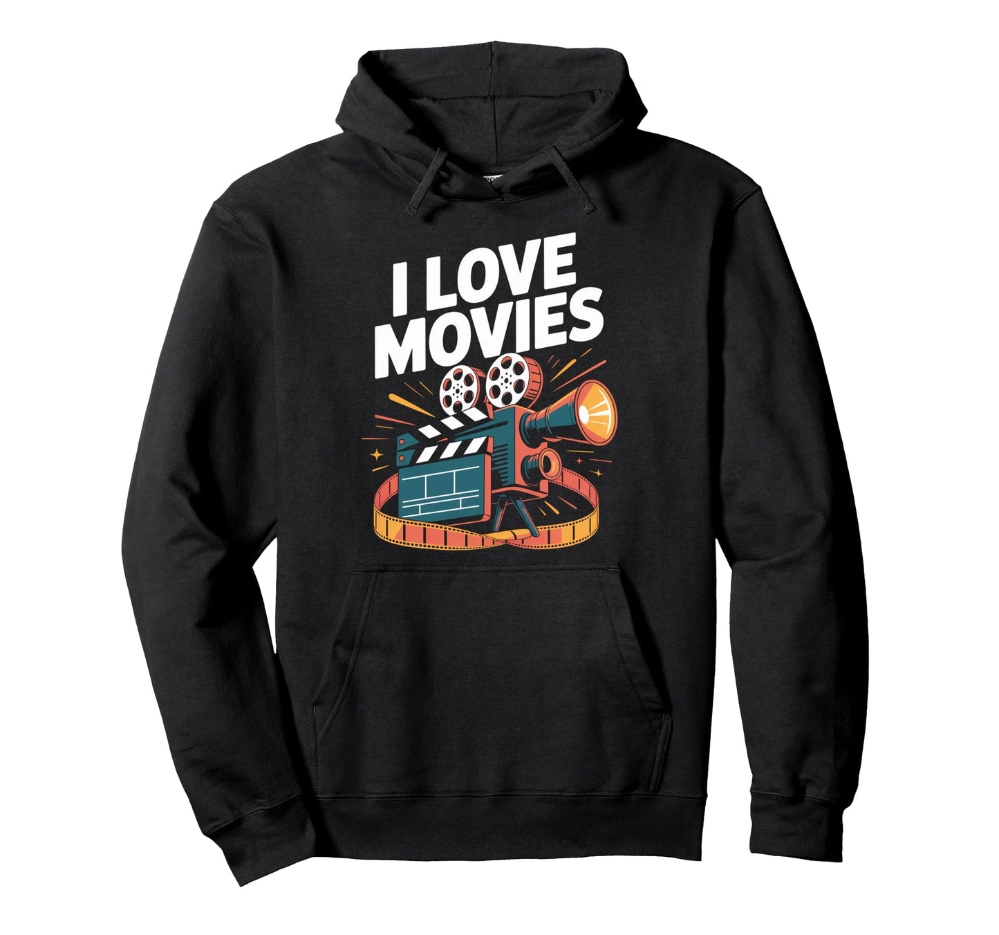 I Love Movies Camera Enthusiast Hoodie - Graphic Print for Adults - T-Shirt, Sweatshirt, Hoodie