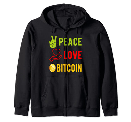 Peace Love Bitcoin Crypto Currency Gift T-Shirt - Graphic Print Unisex - T-Shirt, Sweatshirt, Hoodie