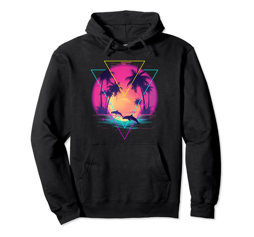 Dolphin Vaporwave Aesthetic Ocean Hoodie - Casual Everyday Wear Men Women - T-Shirt, Sweatshirt, Hoodie