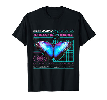 Beautiful Fragile L Blue Butterfly T-Shirt - Unique Graphic for Adults - T-Shirt, Sweatshirt, Hoodie