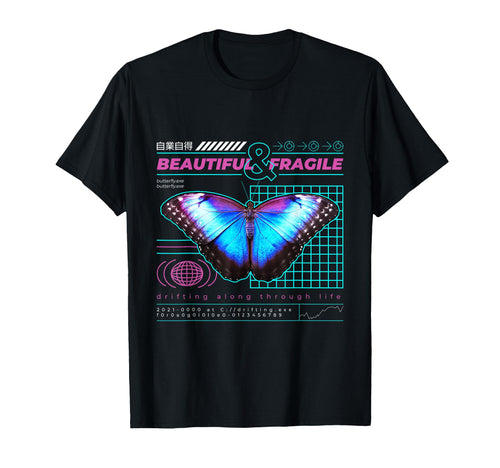 Beautiful Fragile L Blue Butterfly T-Shirt - Unique Graphic for Adults - T-Shirt, Sweatshirt, Hoodie