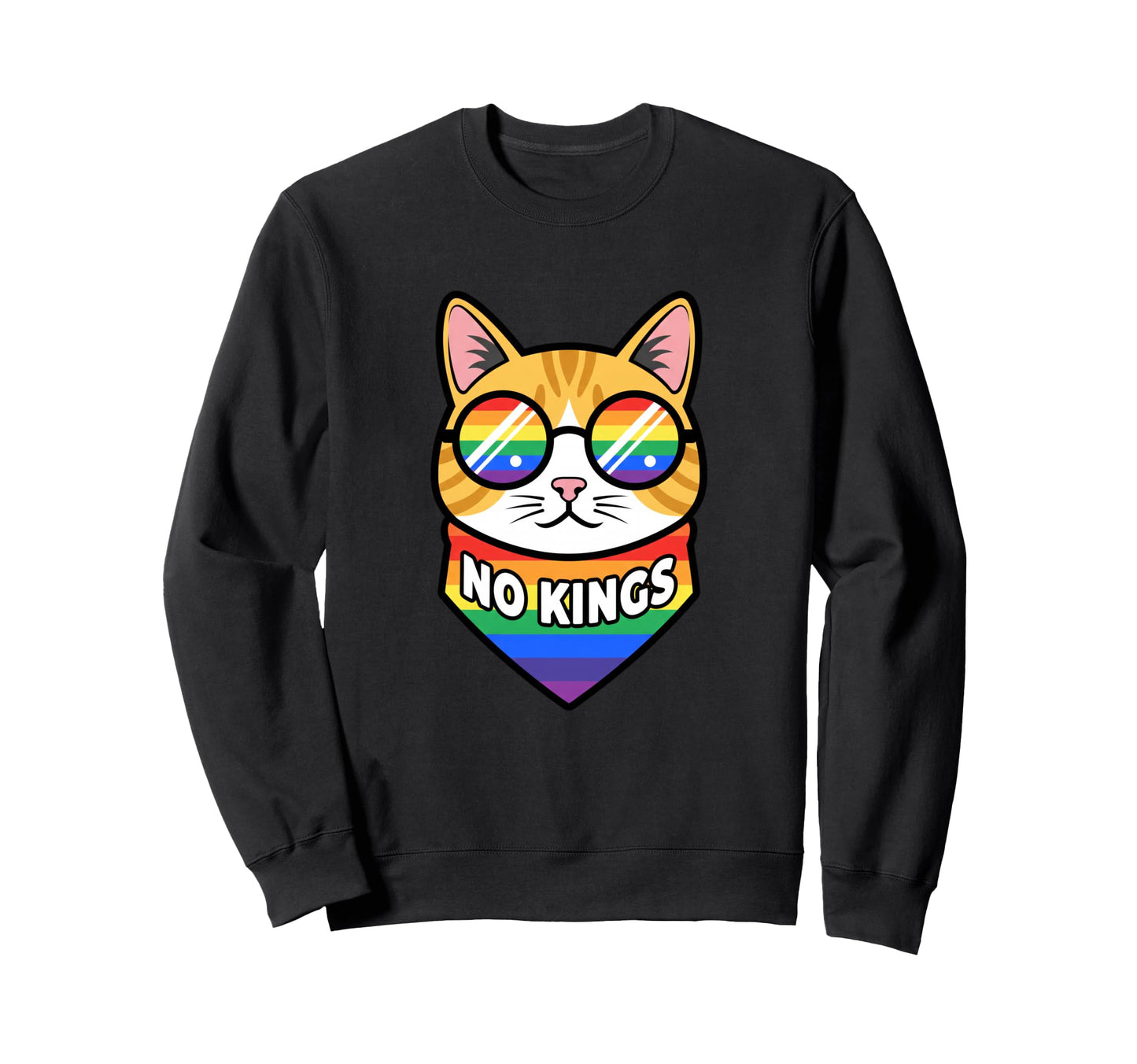 No Kings Cat Pride Rainbow Bandana Sweatshirt - Graphic Print Men Women - T-Shirt, Sweatshirt, Hoodie