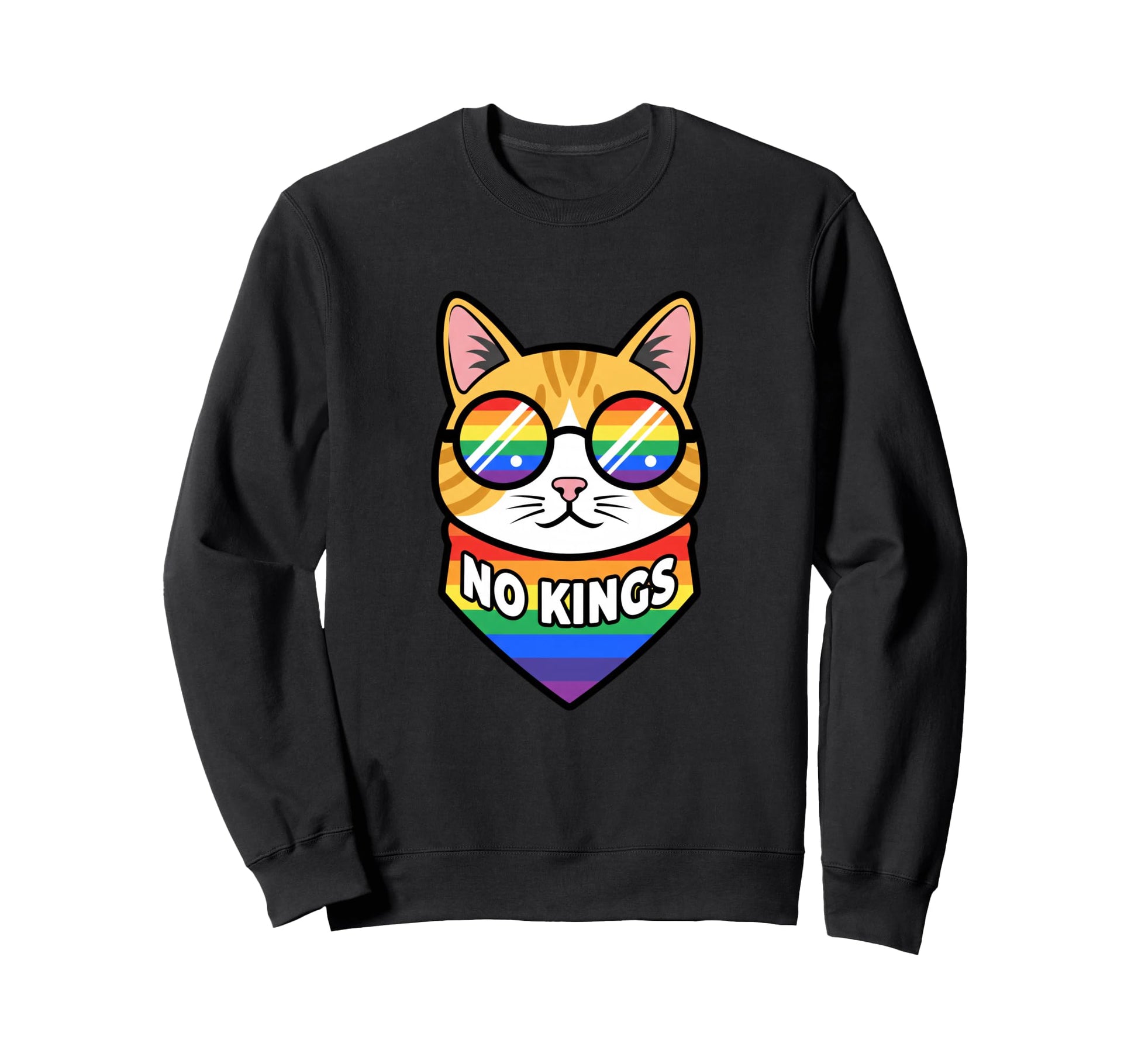 No Kings Cat Pride Rainbow Bandana Sweatshirt - Graphic Print Men Women - T-Shirt, Sweatshirt, Hoodie