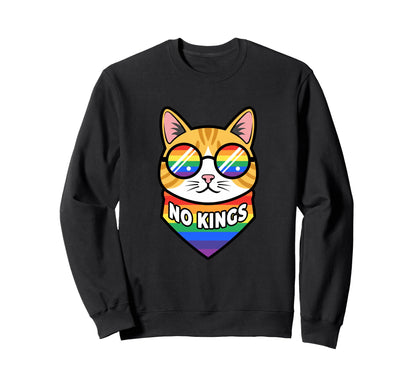 No Kings Cat Pride Rainbow Bandana Sweatshirt - Graphic Print Men Women - T-Shirt, Sweatshirt, Hoodie