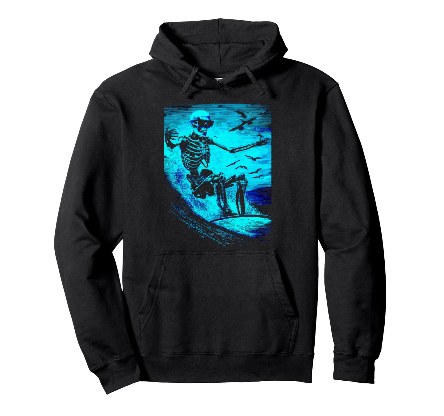 Surfing Skeleton Surfer Riding Wave Hoodie - Minimalist Print Men Women - T-Shirt, Sweatshirt, Hoodie