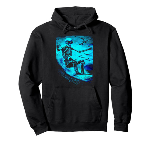 Surfing Skeleton Surfer Riding Wave Hoodie - Minimalist Print Men Women - T-Shirt, Sweatshirt, Hoodie