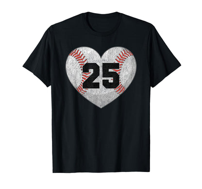 Baseball Number 25 Distressed Heart T-Shirt - Streetwear Style Unisex - T-Shirt, Sweatshirt, Hoodie