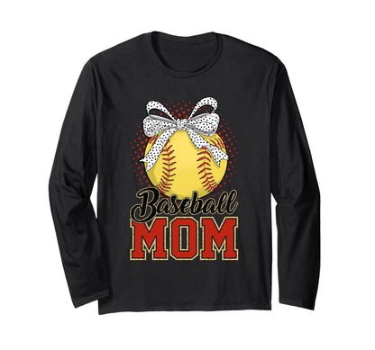 Baseball Mom Play Ball Sports Bow Sweatshirt - Custom Art Print for Adults - T-Shirt, Sweatshirt, Hoodie