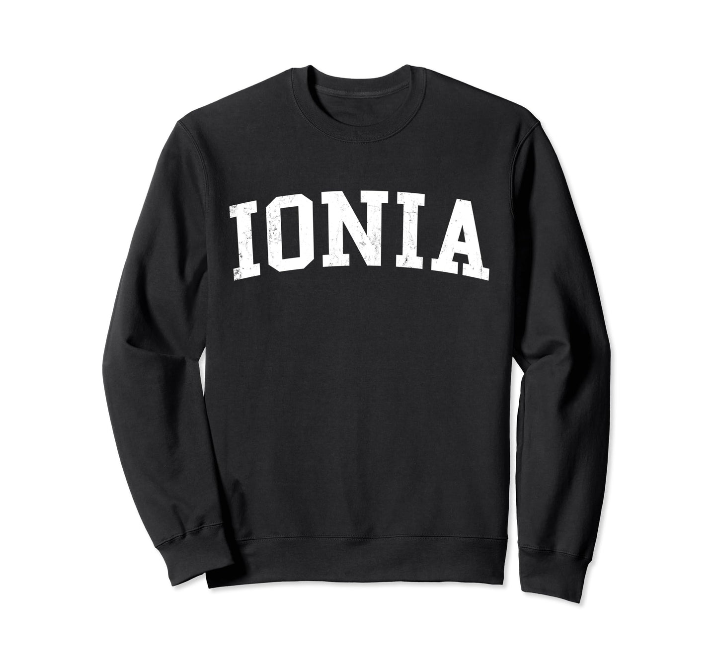 Ionia Mi Distressed White Varsity Sweatshirt - Graphic Print for Adults - T-Shirt, Sweatshirt, Hoodie