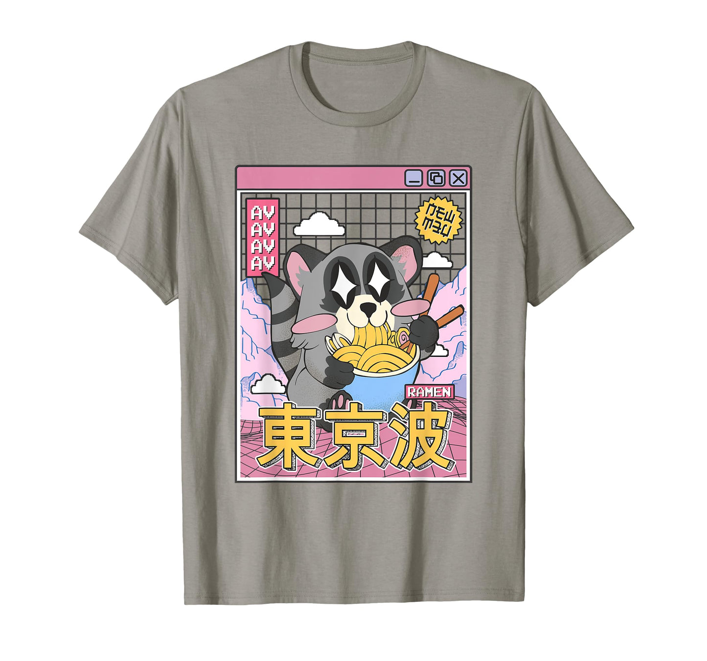 Raccoon Eating Ramen Kawaii Vaporwave T-Shirt - Trendy Graphic Unisex - T-Shirt, Sweatshirt, Hoodie