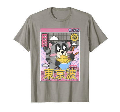 Raccoon Eating Ramen Kawaii Vaporwave T-Shirt - Trendy Graphic Unisex - T-Shirt, Sweatshirt, Hoodie