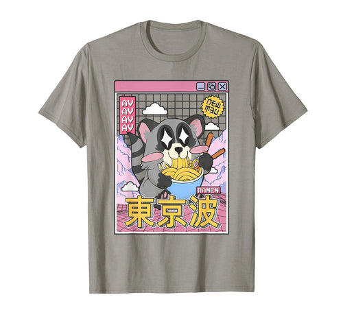 Raccoon Eating Ramen Kawaii Vaporwave T-Shirt - Trendy Graphic Unisex - T-Shirt, Sweatshirt, Hoodie