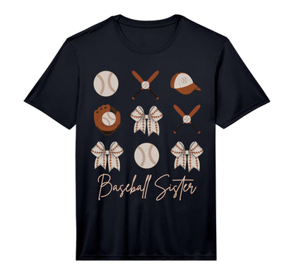 Baseball Sister Coquette Bow Cheer T-Shirt - Custom Art Print Unisex - T-Shirt, Sweatshirt, Hoodie