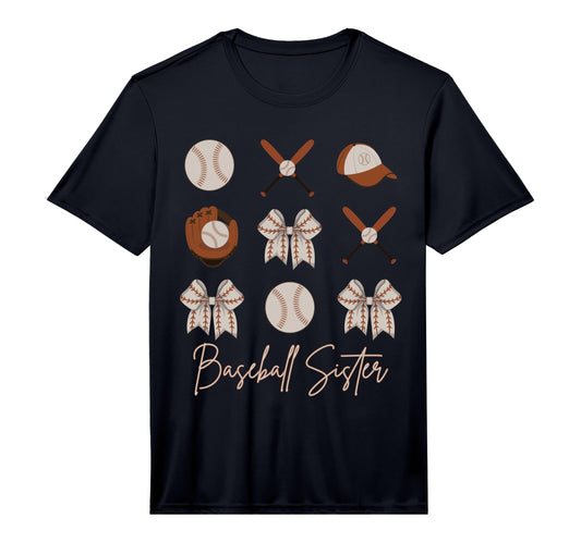 Baseball Sister Coquette Bow Cheer T-Shirt - Custom Art Print Unisex - T-Shirt, Sweatshirt, Hoodie