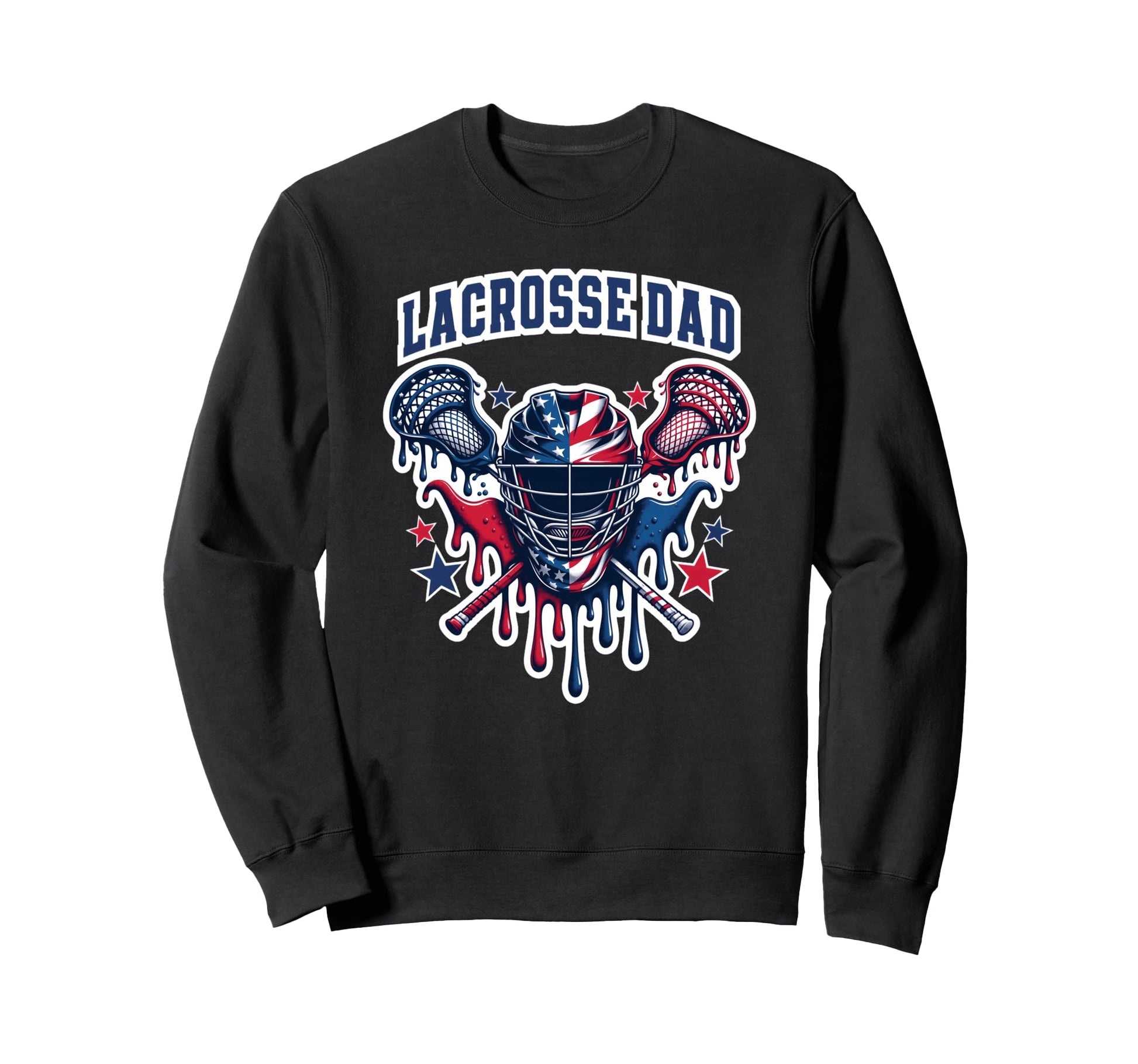 Lacrosse Dad American Flag Drip Sweatshirt - Minimalist Print for Adults - T-Shirt, Sweatshirt, Hoodie