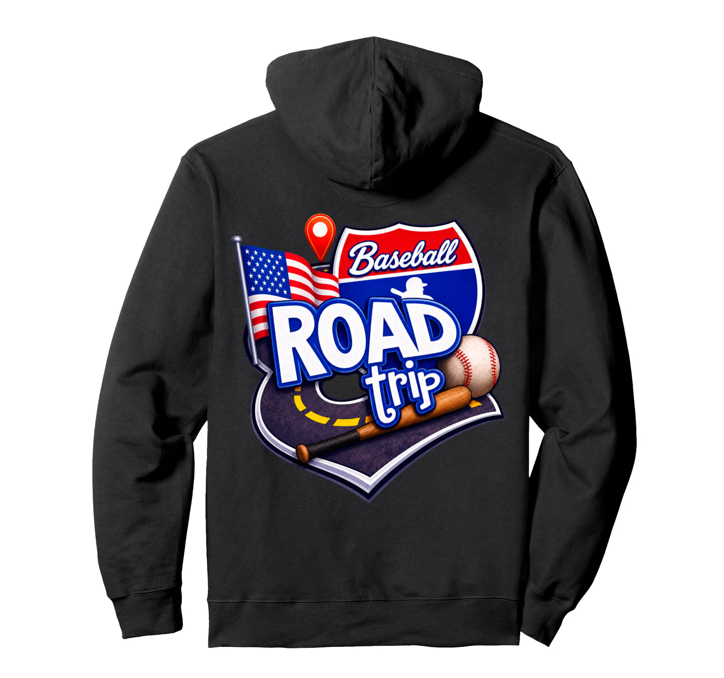 Baseball Road Trip Usa Flag Travel Fan Hoodie - Custom Art Print Men Women - T-Shirt, Sweatshirt, Hoodie