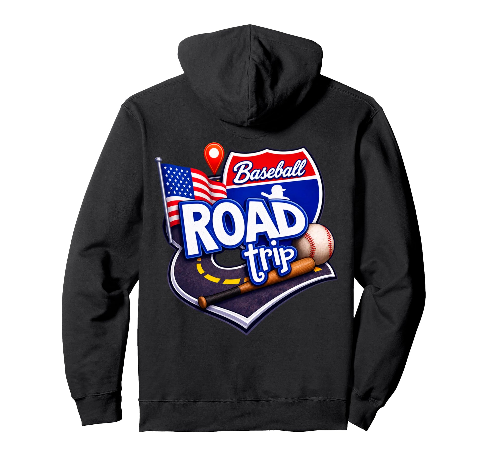 Baseball Road Trip Usa Flag Travel Fan Hoodie - Custom Art Print Men Women - T-Shirt, Sweatshirt, Hoodie