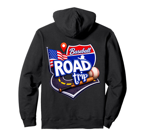 Baseball Road Trip Usa Flag Travel Fan Hoodie - Custom Art Print Men Women - T-Shirt, Sweatshirt, Hoodie
