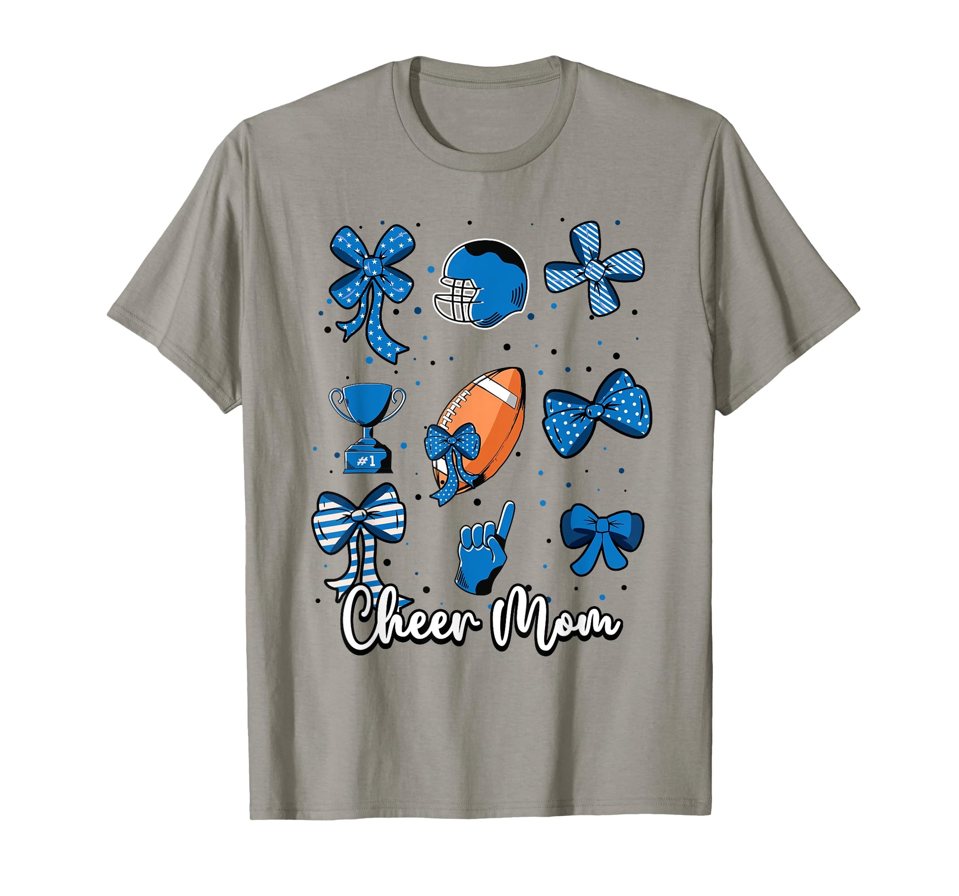 Football Blue Coquette Bow Cheer Mom T-Shirt - Novelty Apparel for Adults - T-Shirt, Sweatshirt, Hoodie