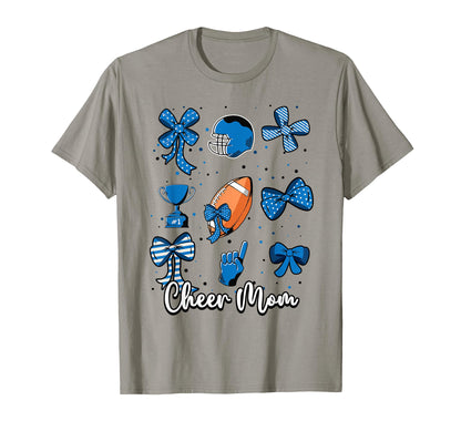 Football Blue Coquette Bow Cheer Mom T-Shirt - Novelty Apparel for Adults - T-Shirt, Sweatshirt, Hoodie